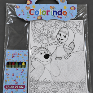 Kit Colorindo 5 desenhos + Giz de cera