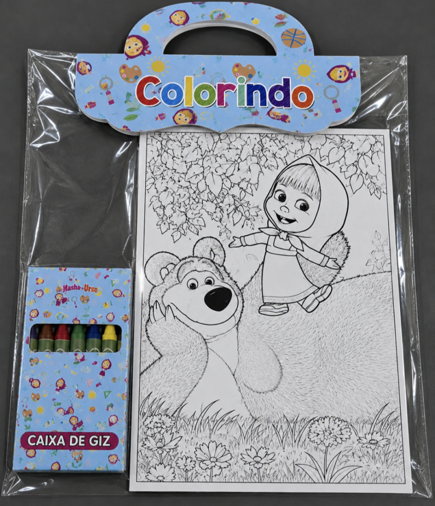 Kit Colorindo 5 desenhos + Giz de cera
